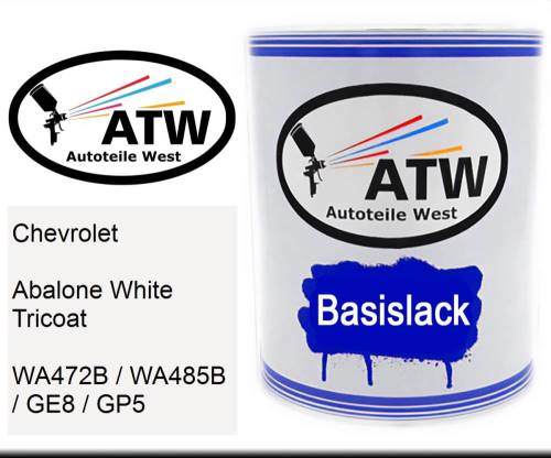 Chevrolet, Abalone White Tricoat, WA472B / WA485B / GE8 / GP5: 1L Lackdose, von ATW Autoteile West.